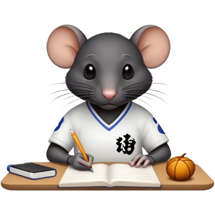 Black rat in a white jersey taking notes emoji