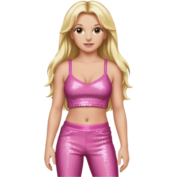 Britney Spears with long blonde hair, pink sequin crop top and pants emoji