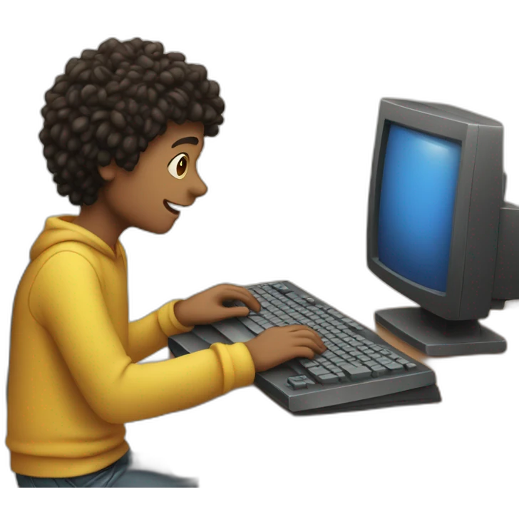 young guy playing with computer emoji