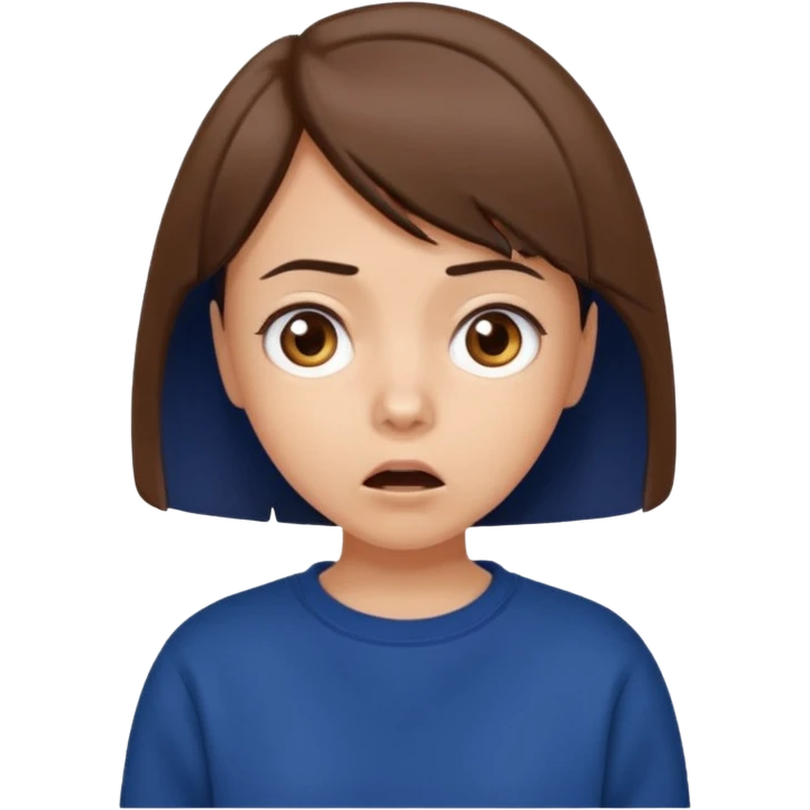 у девочки с каре с коричневыми волосами в темно-синей толстовке шок emoji