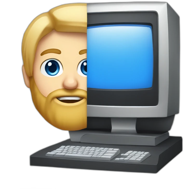 Blond bearded blue eyes and computer in box emoji