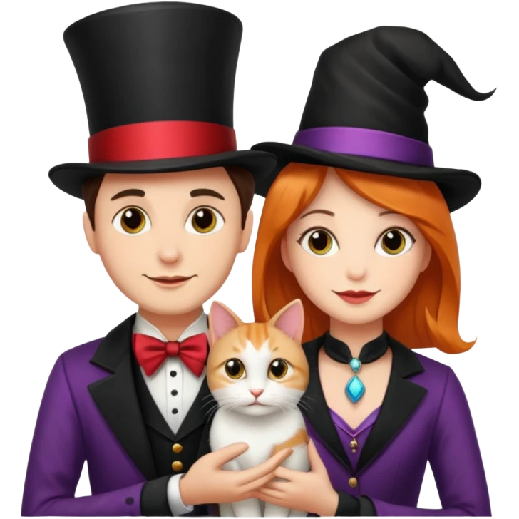 magician couple and their pet cat emoji