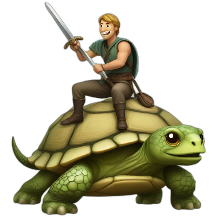 guy riding a giant turtle with a sword in his hand emoji