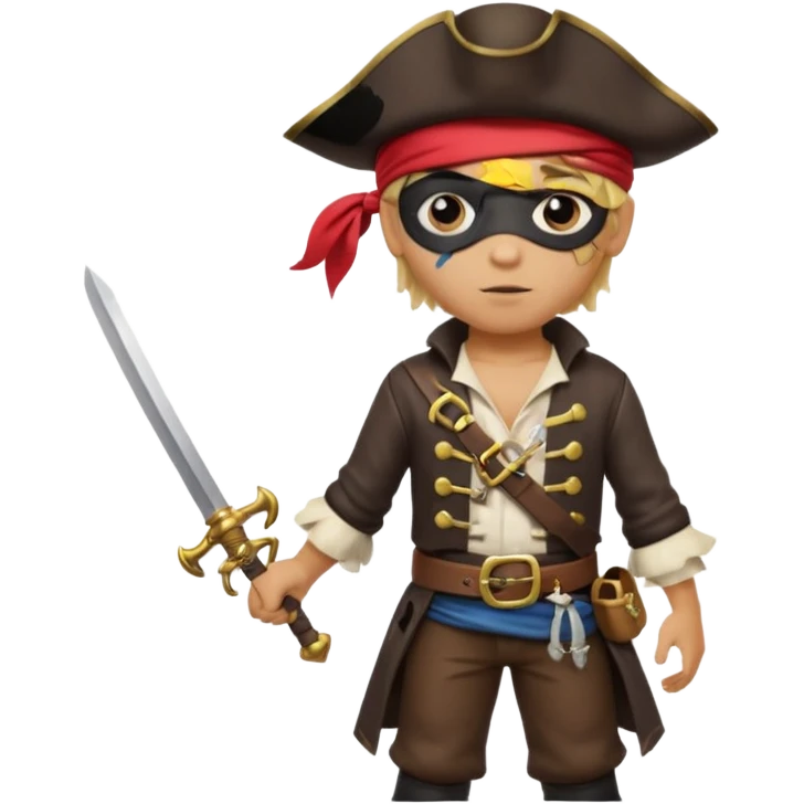 light brown Hispanic boy with blond hair that is dressed as a pirate emoji