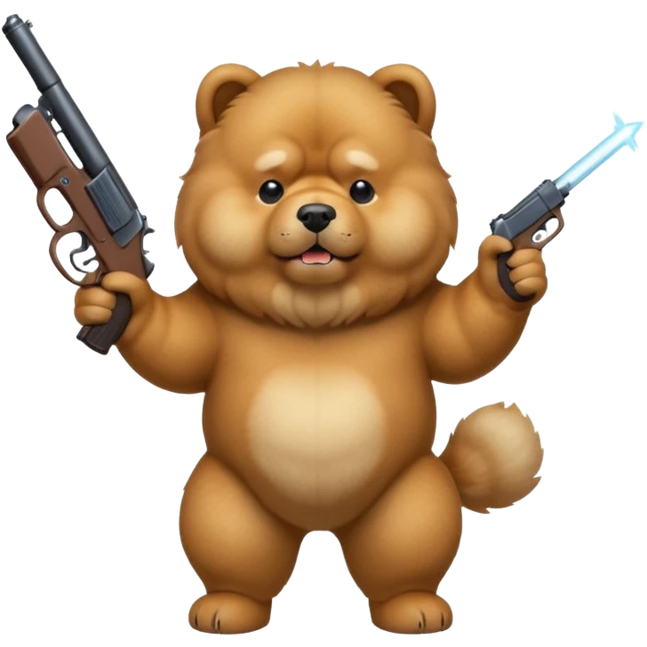 Funny realistic-style chow chow dog with light fur standing on its hind ...