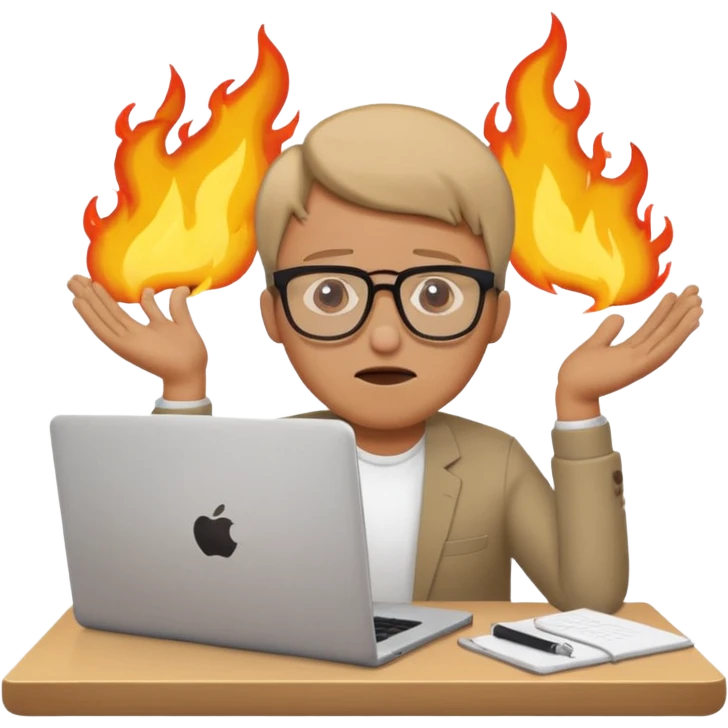 The man behind the laptop has deadlines burning emoji