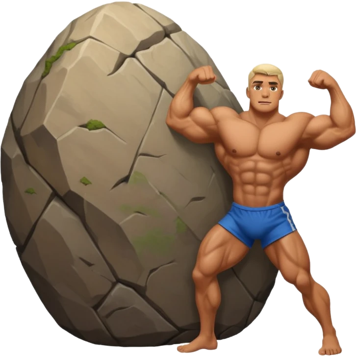 a man pushing a huge rock emoji