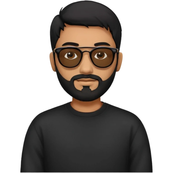 Indian man with  black hair and beard and black sunglasses and black jumper emoji