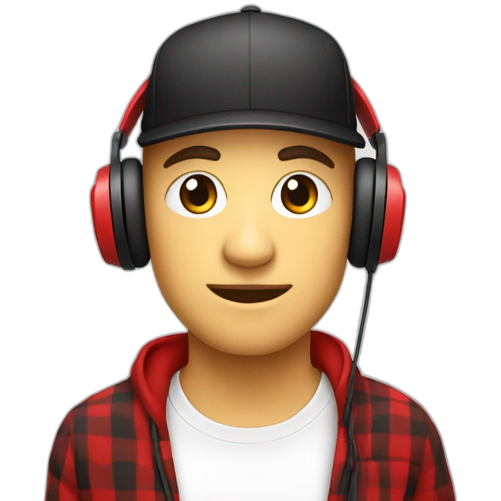 White Streamer wearing a back cap and red headphone with a shirt black and red squares emoji