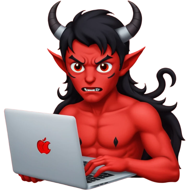 satan god with laptop, red and black emoji