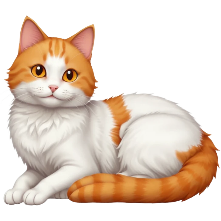 ginger and white cat with orange eyes doing a big extremely long stretch reaching up into the air with arms and legs side by side together straight and overextended whilst lying on its side emoji