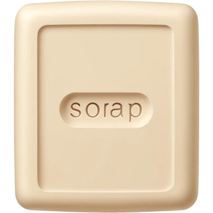 pale beige off-white rectangular soap bar with rounded edges, matte chalky finish, dense and firm, subtle top ridges or embossed mark, no packaging, no bubbles, soft lighting, subtle shadows, emoji scale emoji