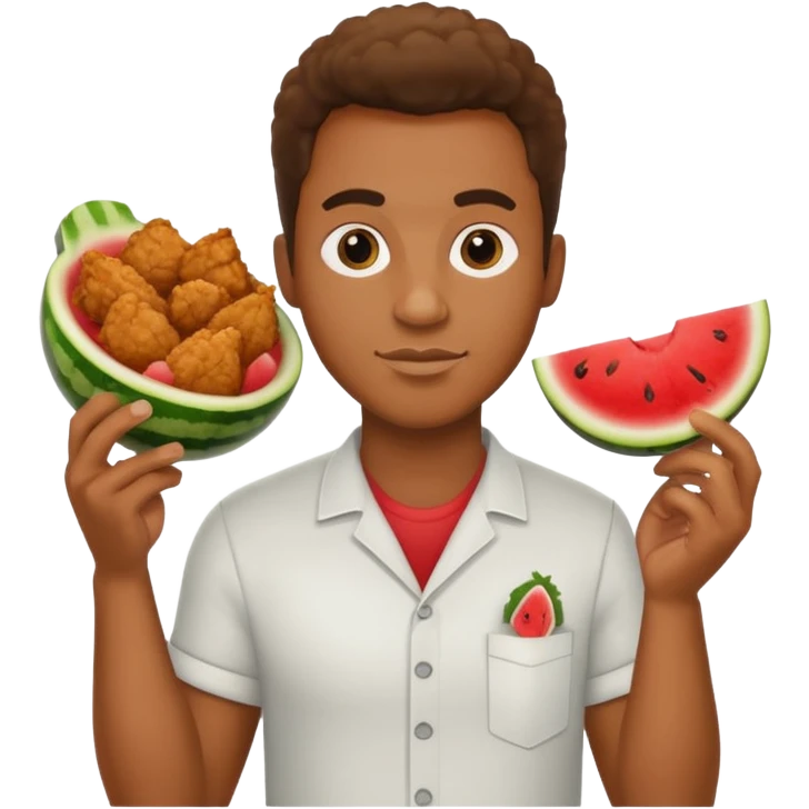 Black guy holding friend chicken and watermelon emoji