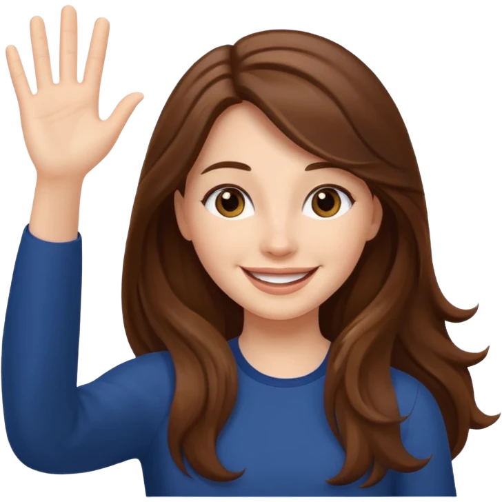 long lenght hair brown and say hi with hand emoji