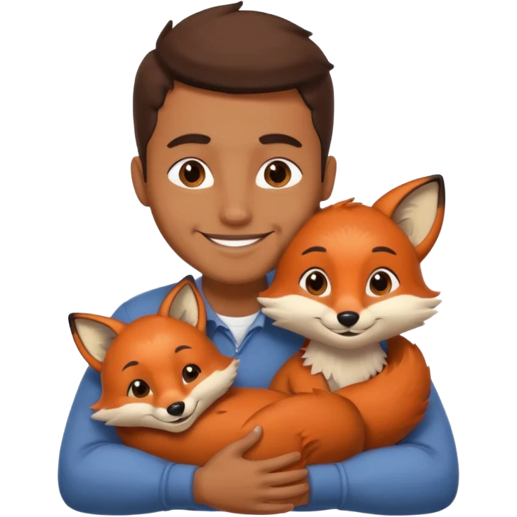 Brown guy cuddling a fox from behind emoji