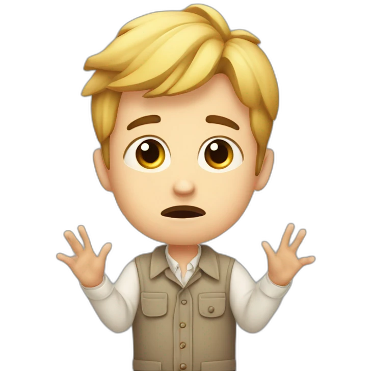 It was not me, I am innocent. Portrait of confused nervous little man raising palms up in surrender and staring emoji