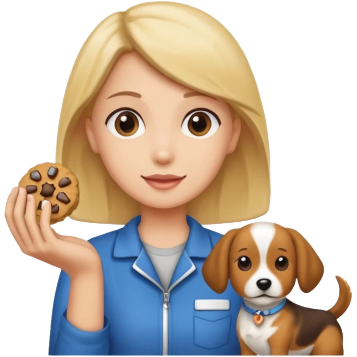 trainer hand holding a treat in front of a dog emoji