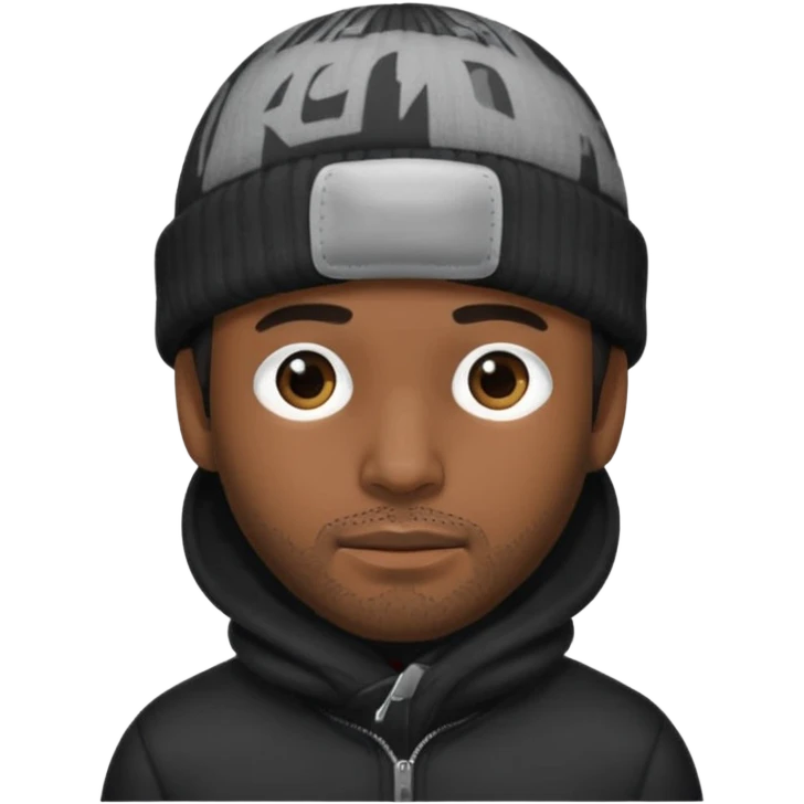 Hispanic man with black beanie hat that covers his eyes  emoji