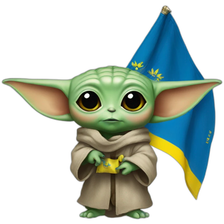 baby yoda holds Ukraine flag emoji