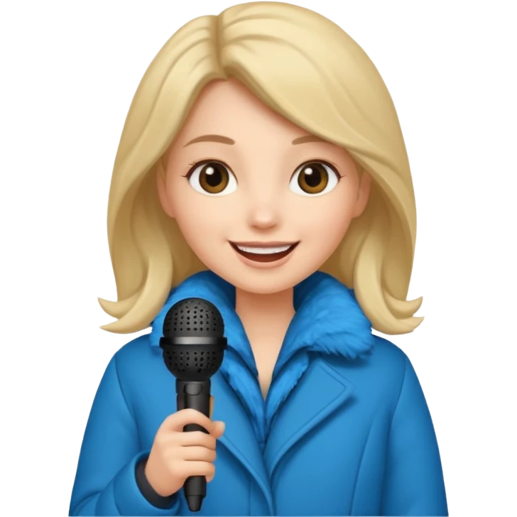 woman with winter clothes holding microphone emoji