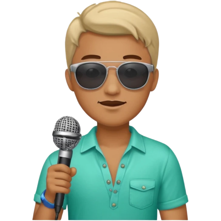 man with summer clothes and sun glasses holding microphone emoji