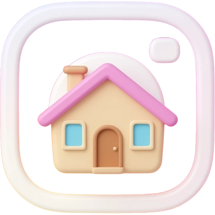 Make an emoji of a house in a 3d perspective poping out from an instagram logo like the instagram logo is a window. make it look pretty and try to keep the colours soft and pastel vibe emoji