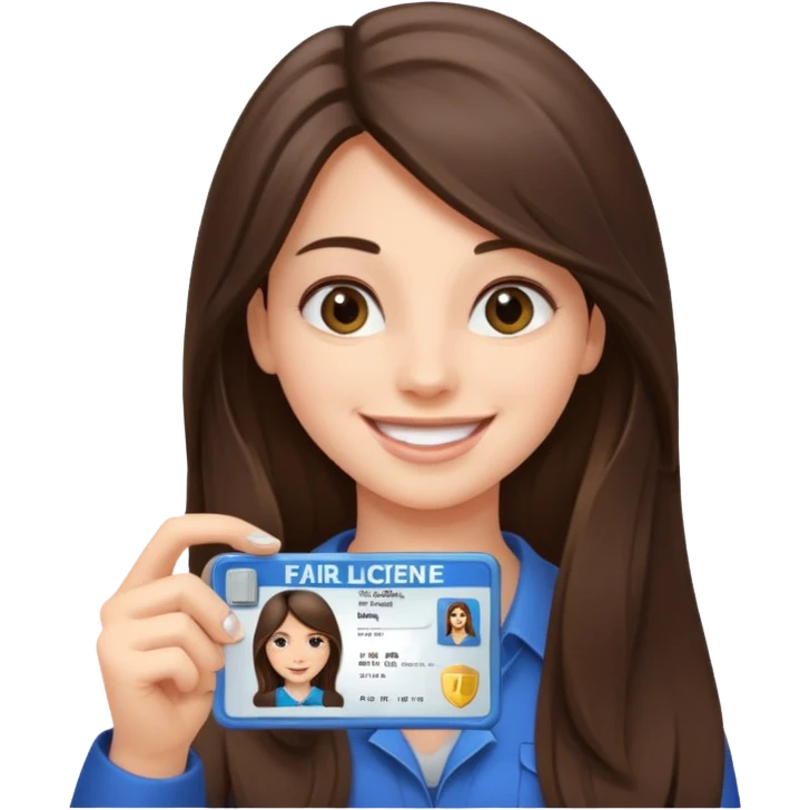 long hair brunette girl holding a driver license emoji
