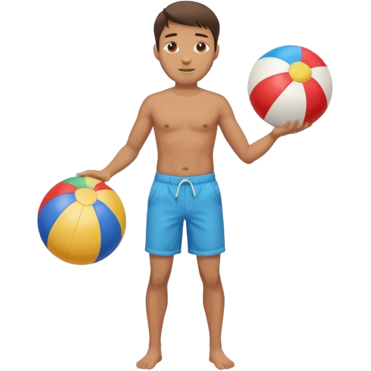 A man in Bermuda shorts as a full-body swimsuit and a beach ball emoji
