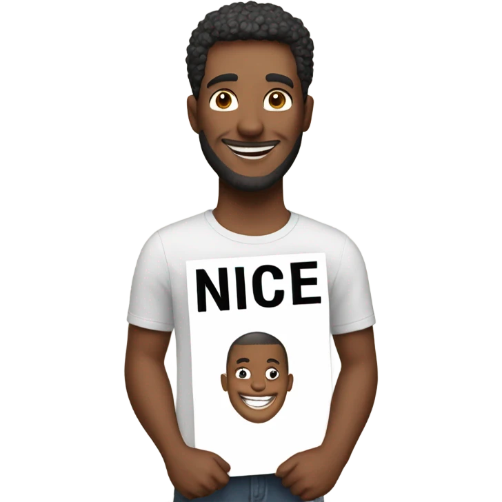 man holding sign that says nice emoji
