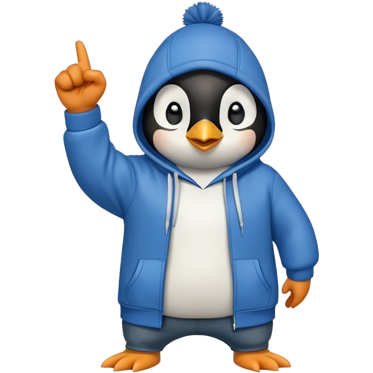 determined anthropomorphised penguin in a hoodie and jeans with fist raised, energetic pose emoji