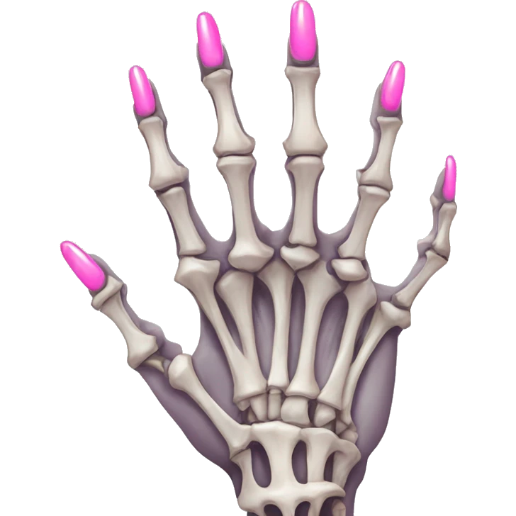 Pretty skeleton 5 fingers hand with pink nails manicure girly design but stylish minimalistic emoji