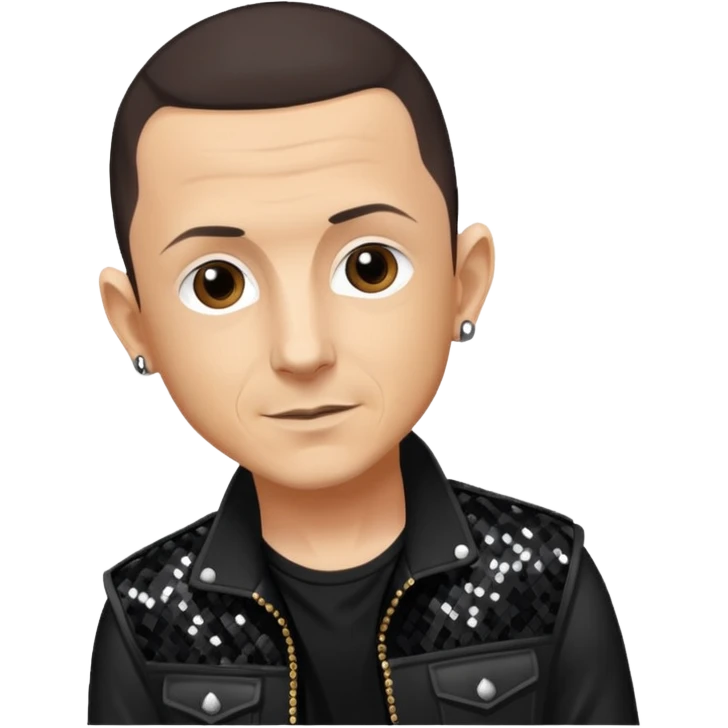 Chester Bennington with dark brown hair, black sequin tour outfit  emoji