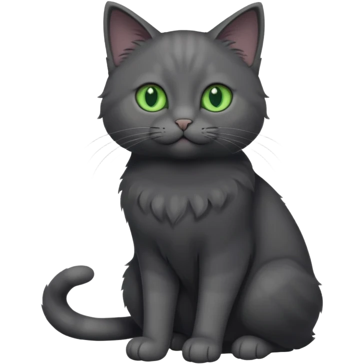 full body gorgeous solid dark grey cat with green eyes, white paws playing emoji