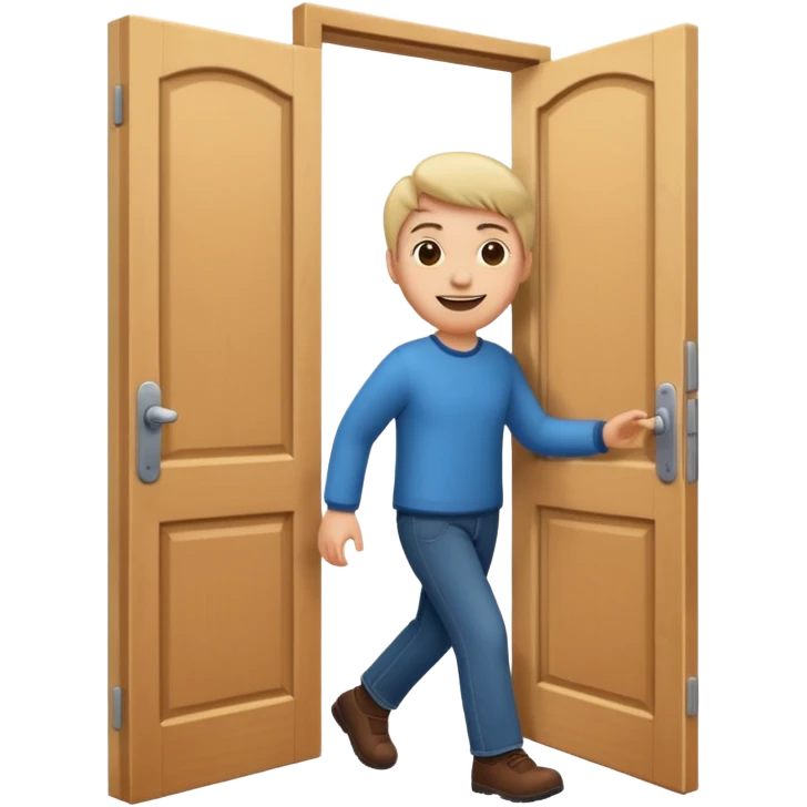 a door opening with a smiling client walking in emoji