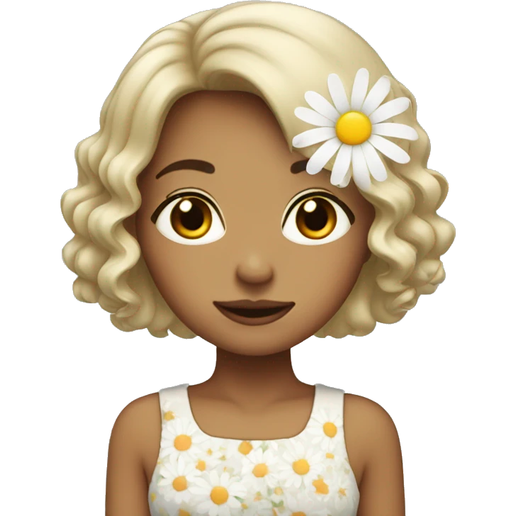 bob hair girl with daisy flower emoji