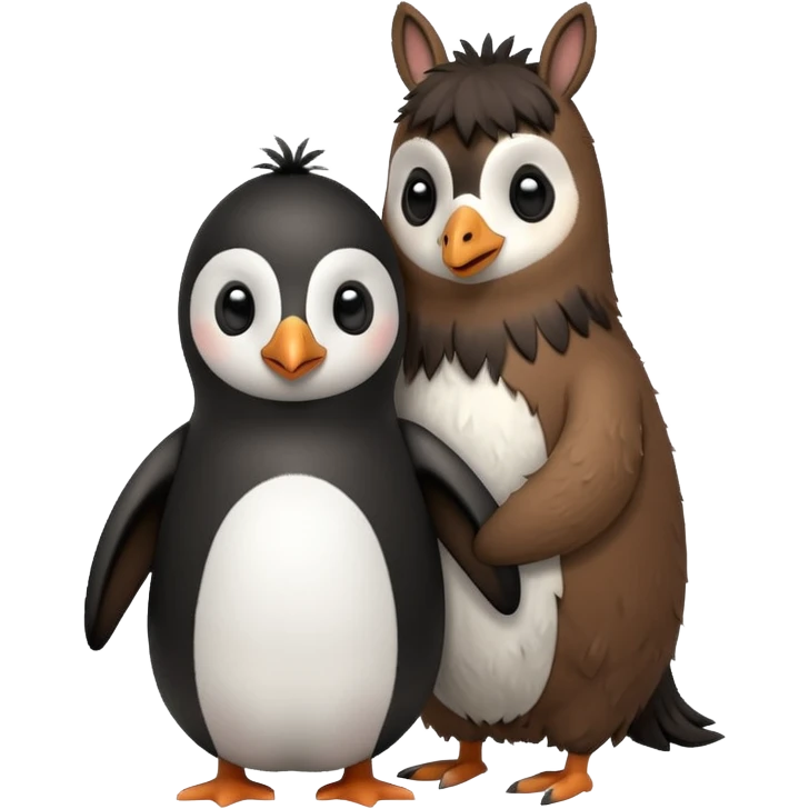 Penguin hugging tall llama emoji