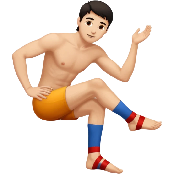Hombre blanco pelinegro haciendo el ejercicio de tocar los pies con las piernas rectas  emoji