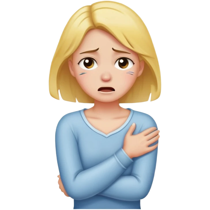 Girl crossing her arms and holding her neck while crying emoji