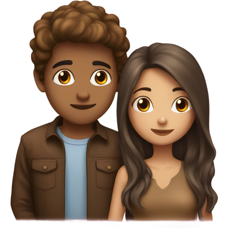 Brown haired girl and brown haired boy kiss emoji