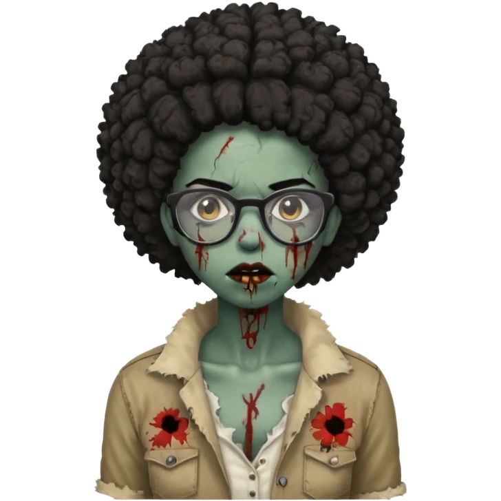 black zombie girl with glasses and afro hair emoji