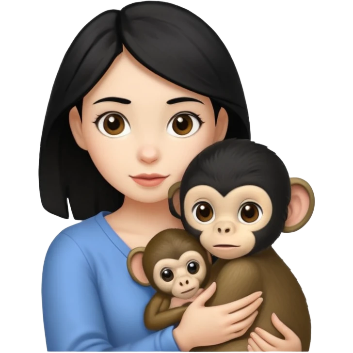 girl with black hair with baby monkey on shoulder emoji