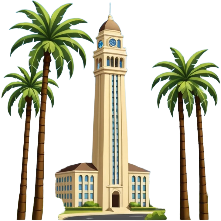 California Tower landscape in San Diego with palm trees, simple, inspired by reference photo, landscape version 5, white background emoji