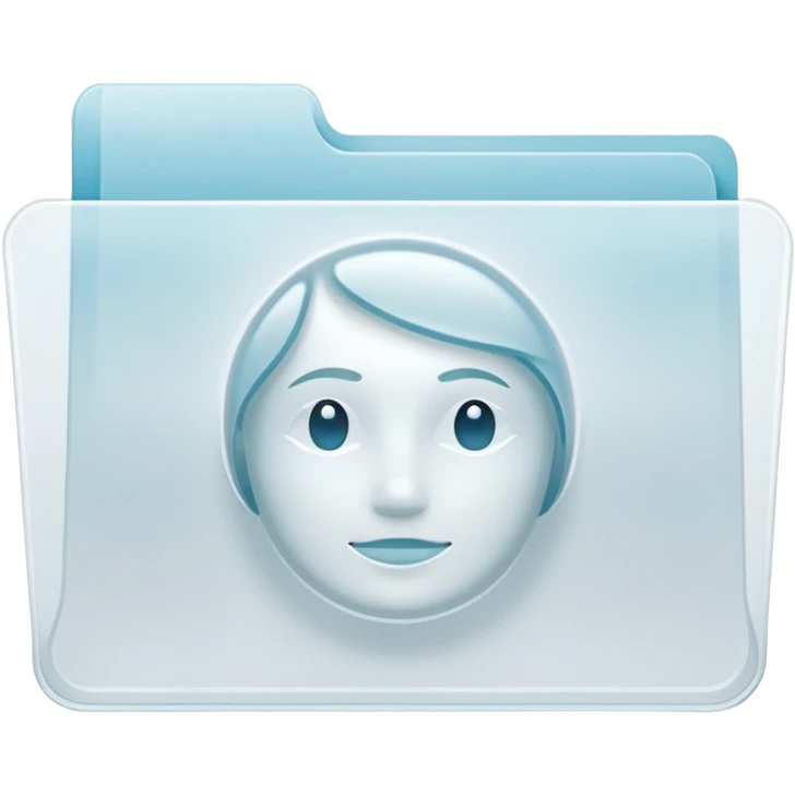 A simple icon of a transparent white plastic folder, minimal and clean, with rounded corners, subtle translucency, soft shading, and a small self-care, skincare, routine documents symbol on the front emoji