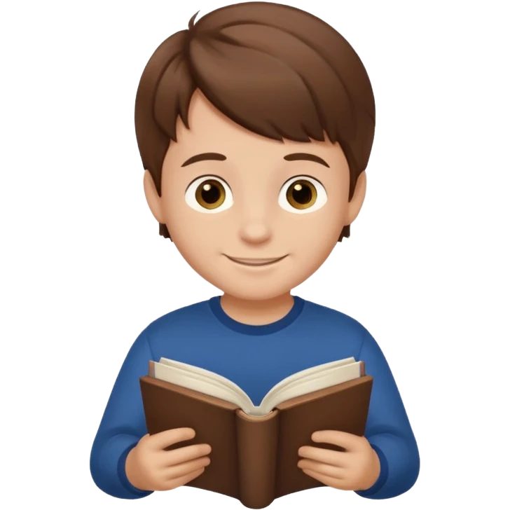 Niño pequeño de cabello castaño leyendo un libro feliz emoji