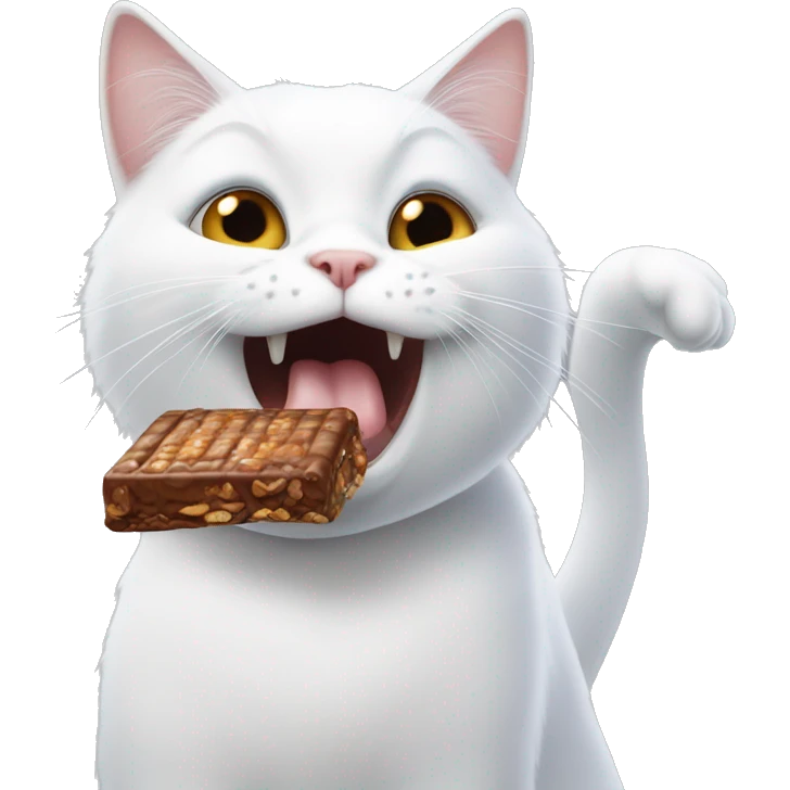a white cat licks a snickers  emoji
