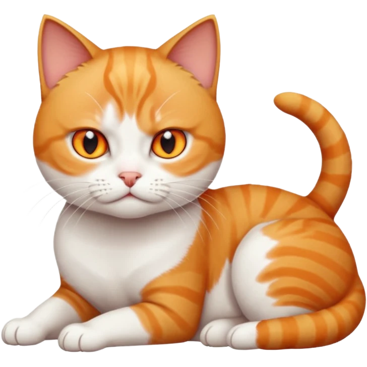 full body angry tiny short hair ginger and white cat with orange eyes lying down emoji