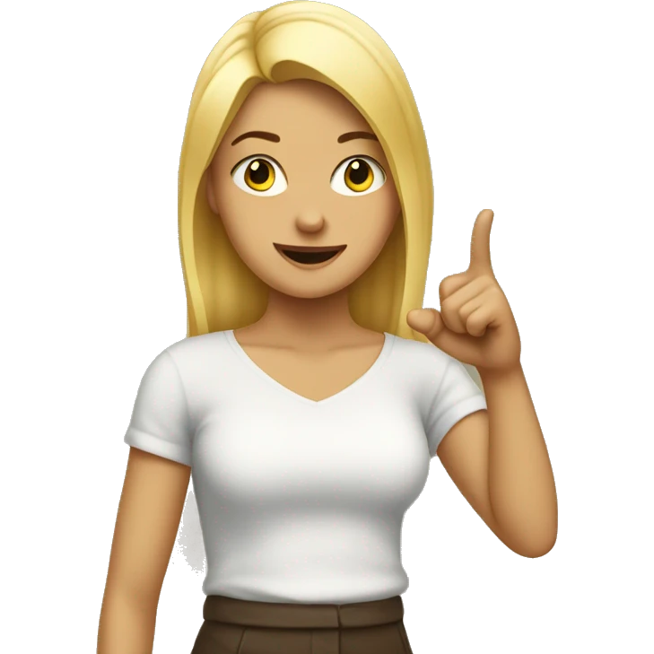 blonde girl pointing finger to herself with body emoji