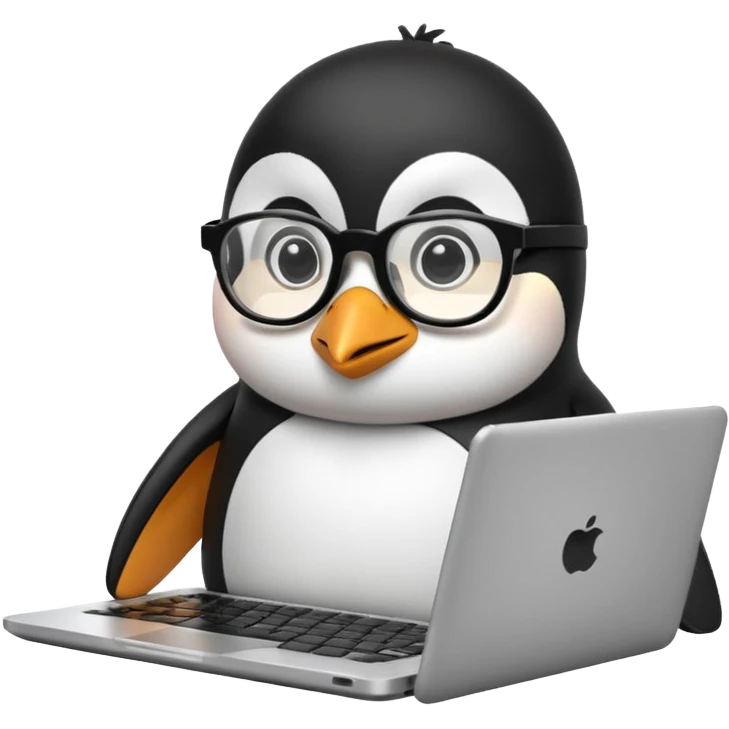 createa nice penguin and using his laptop make it like a developer emoji