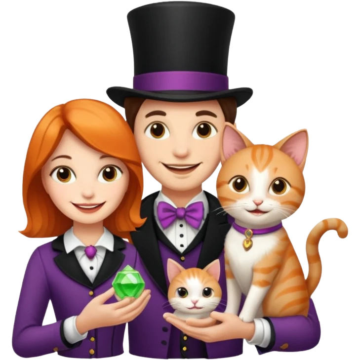 magician couple and their pet cat emoji