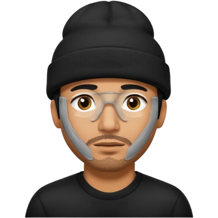 Hispanic man with black beanie hat pulled down over eyes emoji